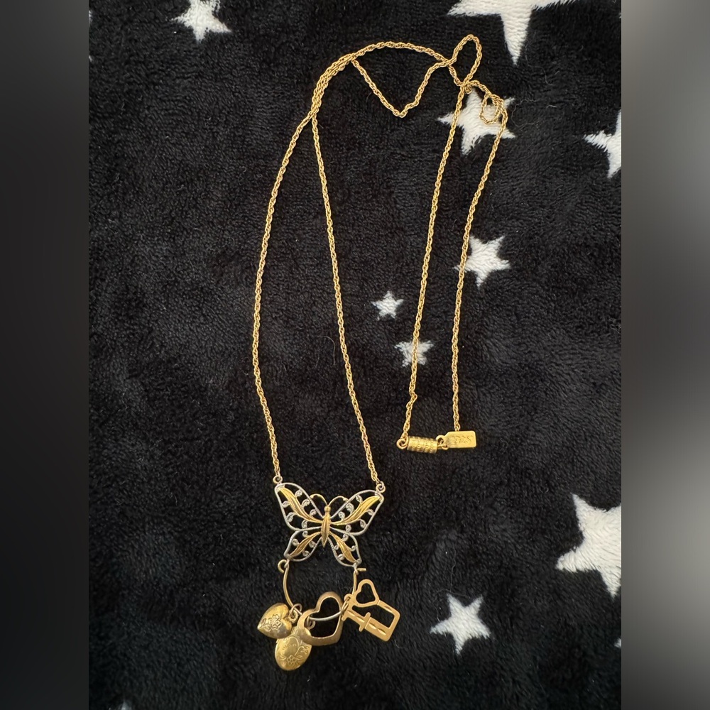 Long Gold And Silver Butterfly Necklace